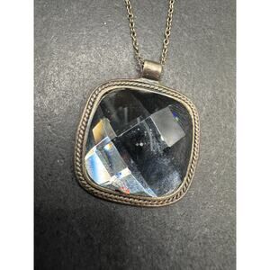 Vintage CA Signed 925 Sterling Silver Faceted Crystal Pendant Necklace